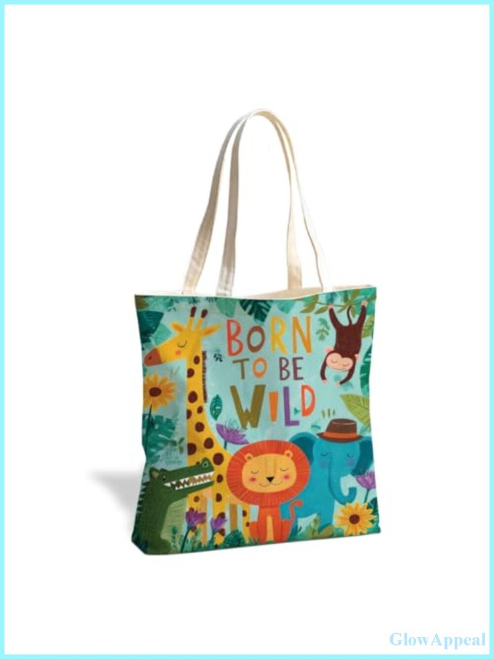 Cute Animal Reusable Canvas Tote Bag, Double-Sided Print, Shopping Daily Work